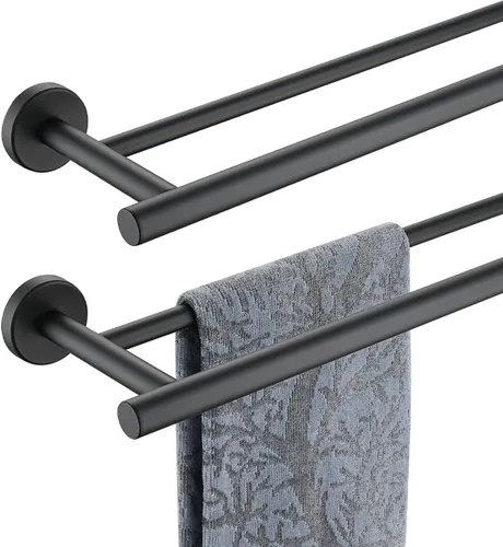 Vista 18 de JQK Barra Doble para Toallas Dorada, 15 Pulgadas de Acero Inoxidable 304 Gruesa de 0.8mm Soporte para Toallas para Baño y Toallas de Mano, Montaje