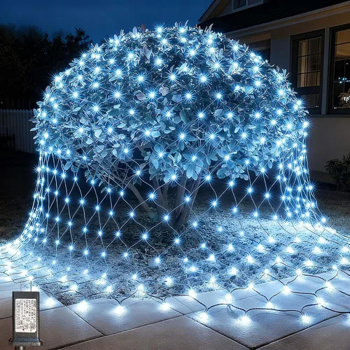 Vista 10 de LitHome Luces de red de Navidad de 14.8 x 5 pies, 300 luces LED de red blanca cálida, 8 modos de conexión, malla gigante impermeable de Navidad