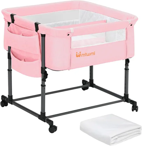 Vista 12 de MTWML Cuna gemelar para 2 bebés, cuna portátil para gemelos con bolsa de almacenamiento y funda de colchón reemplazable, cuna de cama doble