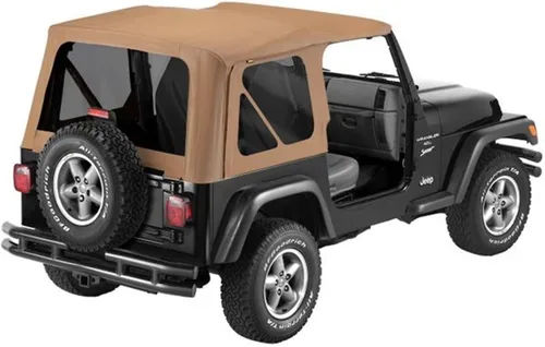 Vista 2 de Bestop 5112715 Denim negro Reemplaza-A-Top para hardware OEM - Jeep 1997-2002 Wrangler Fits Jeep Wrangler TJ, 1997-2002, Black Denim, Clear