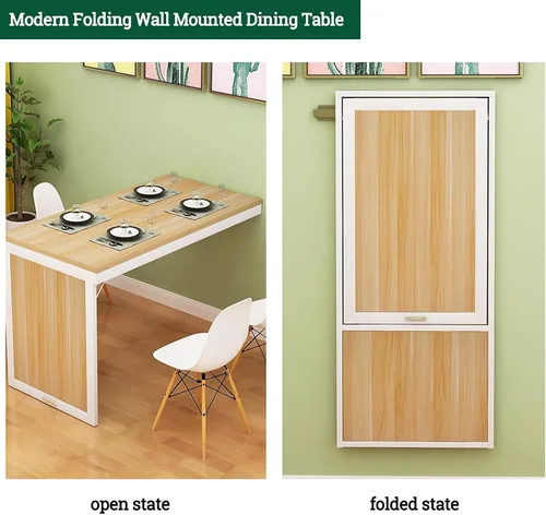 Vista 3 de Mesa de comedor plegable montada en la pared para espacios pequeños, mesa de comedor de madera para montar en la pared, mesa de cocina plegable