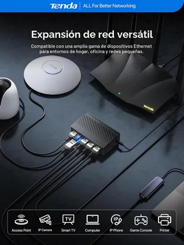 Vista 6 de Tenda Conmutador Gigabit Ethernet de 5 puertos, divisor Ethernet de escritorio, concentrador de conmutador de red no administrado, Plug & Play