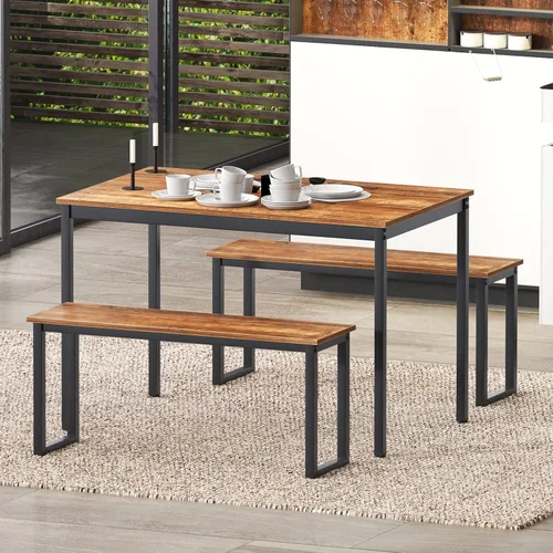 Vista 3 de DlandHome Juego de mesa de comedor de 3 piezas para 4 personas, juego de mesa de comedor y sillas Soho, mesa de comedor rectangular que ahorra