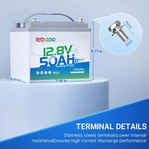 Vista 4 de Redodo Batería de litio Bluetooth inteligente de 12 V 50 Ah LiFePO4 para motor de arrastre, protección contra bajas temperaturas, vida útil de 10