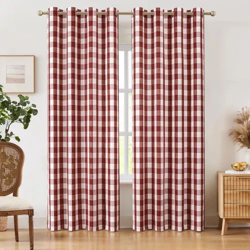 Vista 10 de Amzdecor Cortinas a cuadros con ojales de búfalo de 54 pulgadas de largo, cortinas texturizadas semitransparentes para sala de estar, dormitorio