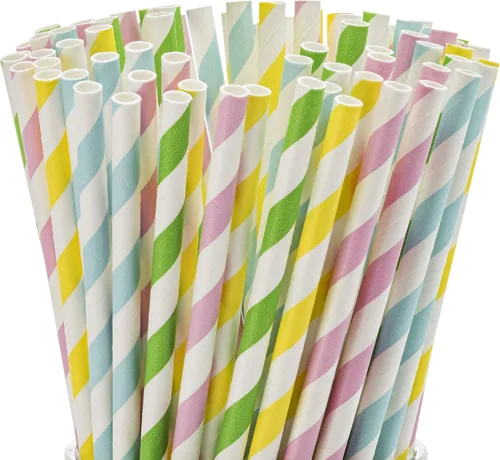 Vista 7 de DuraHome - Paquete de 200 pajitas de papel biodegradables con diseño de rayas doradas y rosas de 8.25 pulgadas para uso diario, fiesta de Dorado