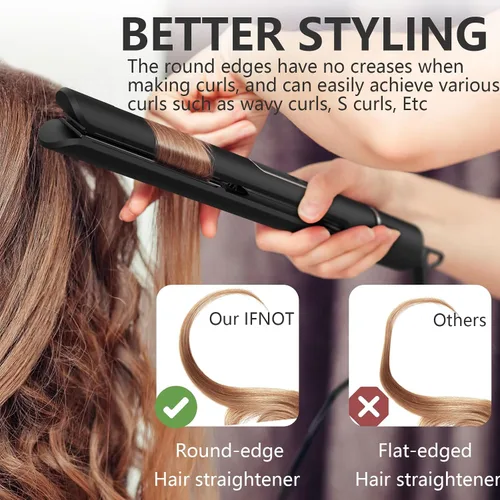 Vista 3 de IFNOT Plancha plana 2 en 1, iones negativos de cerámica para alisar el cabello de las mujeres, cabello sin encrespamiento, calentamiento rápido