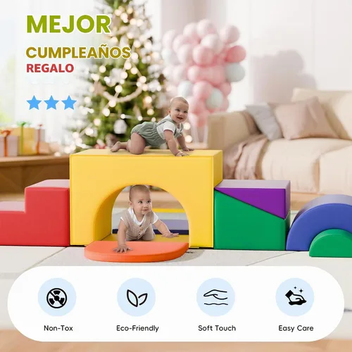 Vista 4 de TOLEAD Juego de bloques de espuma suave para escalar – Gran set de juguetes de juego suave 5-en-1 con arco para escalar, gatear y deslizarse