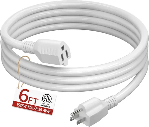Vista 22 de Cable de extensión corto de 16/3 de 1 pie, cable de extensión negro flexible y duradero, cable de alimentación de 3 clavijas para interiores