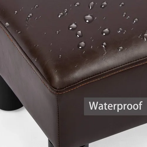 Vista 4 de Asense Taburete otomano de piel sintética, asiento acolchado rectangular pequeño con patas antideslizantes (marrón)