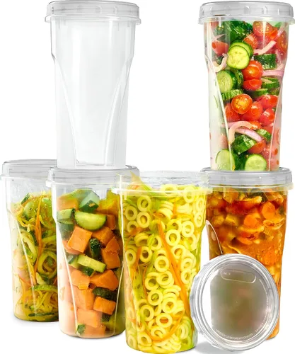 Vista 14 de PLASTICPRO Paquete de 6 recipientes de almacenamiento de alimentos con tapa giratoria con rosca transparente, recipientes reutilizables