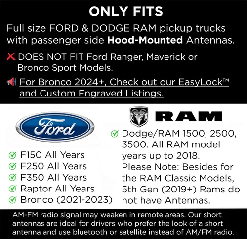 Vista 4 de EcoAuto Badass Bullet - Antena de repuesto para Dodge Ram y Ford F150 F250 F350 Super Duty Raptor Bronco Trucks – Diseño antirrobo – Antena de radio