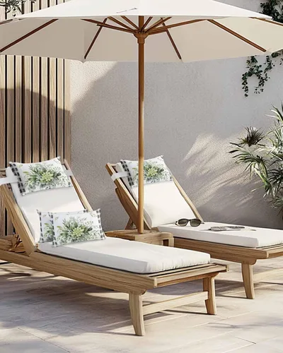Vista 5 de Paquete de 2 fundas de almohada lumbar con hojas de eucalipto, impermeables, para exteriores, color verde botánico acuarela negra a cuadros