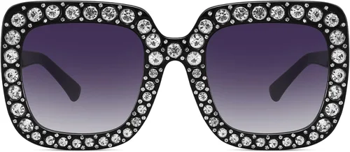 Vista 3 de MEETSUN Elton Square Rhinestone Sunglasses Oversized Bling for Women with Diamond Frames 70s Retro for Beach & Disco