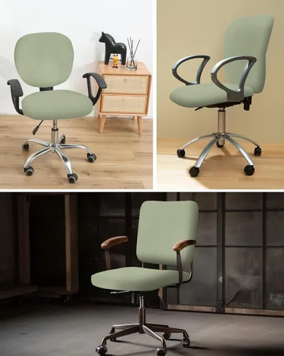 Vista 6 de Funda para silla de oficina verde salvia, fundas elásticas para silla de computadora, color verde, modernas, universales, lavables, extraíbles