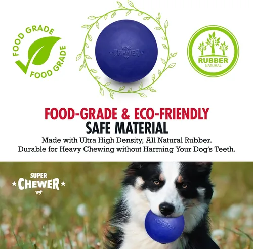 Vista 3 de SuperChewer - Pelota de juguete resistente para perros, reemplazo de por vida, goma natural fuerte, gran juguete para buscar perros, juguetes
