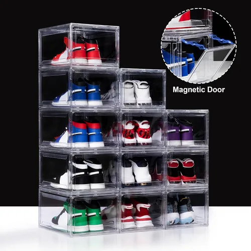 Vista 4 de Paquete de 12 cajas de zapatos de acrílico, cajas de zapatos ultra transparentes, apilables, caja de almacenamiento de zapatos para zapatos