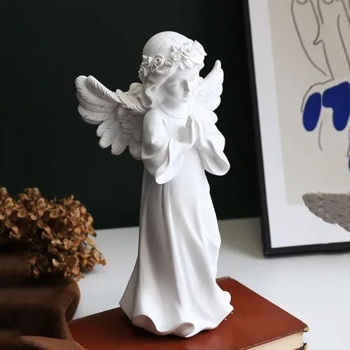 Vista 8 de Escultura china de feng shui estatua de ángel de resina, adornos decorativos de niña adorable, 11.4 pulgadas de alto, decoración del hogar, oración