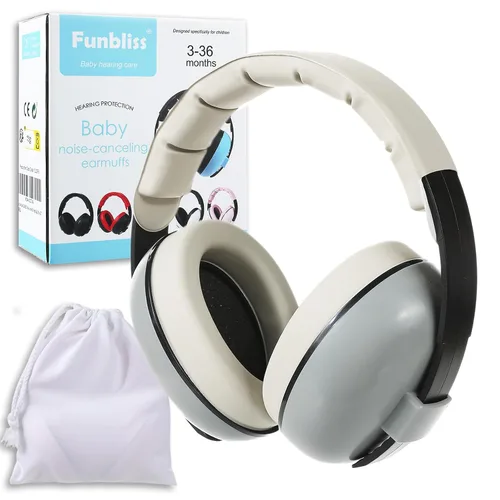 Vista 10 de Funbliss Auriculares de protección auditiva para bebés, color blanco y negro Blanco/Negro