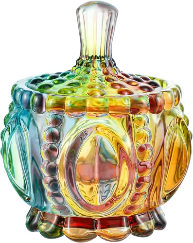 Vista 10 de SOCOSY Tarro de boticario de vidrio transparente en relieve con tapa, Tarro de dulces Tarro de buffet de dulces de boda Caja de joyería de cristal