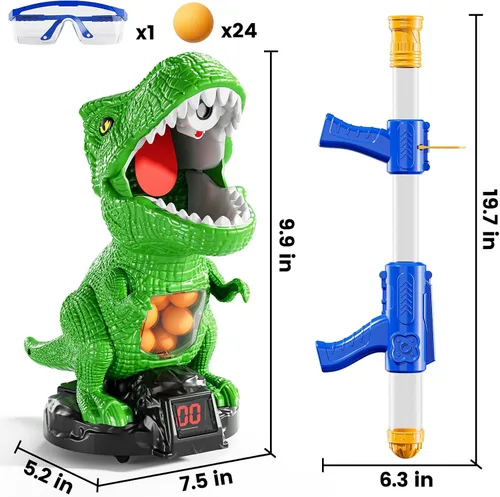 Vista 4 de Disparo de dinosaurios movibles para juguetes para niños de 4 a 6 años, juegos electrónicos para niños con lanzador de bomba de aire, registro