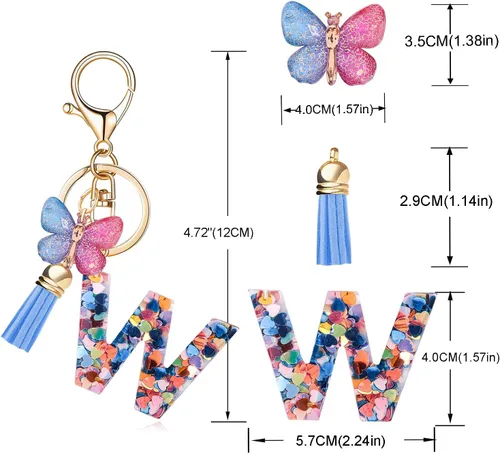 Vista 3 de Llavero de letra inicial del alfabeto de moda, borla y mariposa, llavero para bolso, bolsos de mano para mujeres y niñas