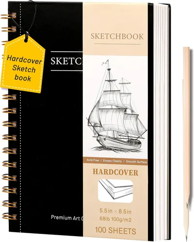 Vista 19 de Yoment Cuaderno de bocetos de 5.5 x 8.5 pulgadas, pequeño cuaderno de bocetos para dibujar, 100 hojas (68 libras/100 gsm) bloc de bocetos en espiral