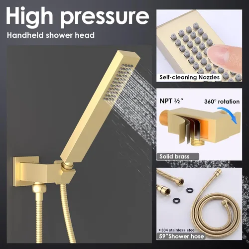 Vista 8 de ENGA - Sistema de ducha doble LED de lluvia, cabezal de ducha grande de 14 x 20 pulgadas + ducha de pared de 6 pulgadas, 4 chorros corporales