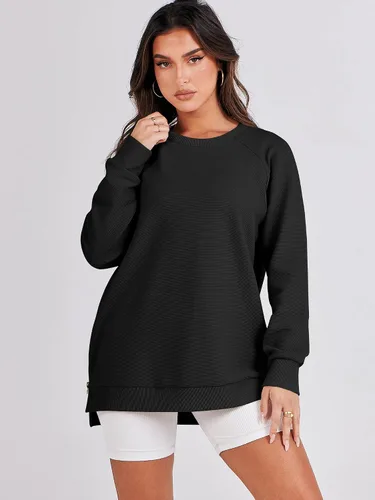 Vista 2 de ANRABESS - Sudadera de gran tamaño para mujer, cuello redondo, manga larga, tipo túnica, con cremallera lateral, sudadera con capucha, suéter