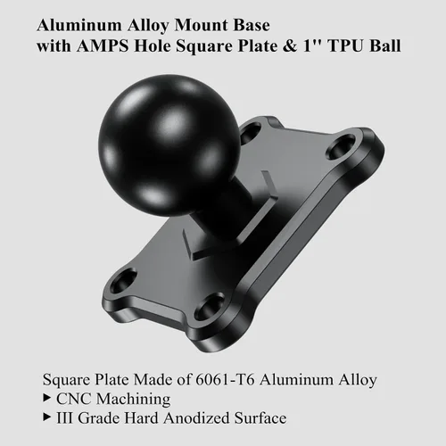 Vista 2 de BRCOVAN Base de montaje de bola de 1 pulgada con placa cuadrada AMPS de aleación de aluminio de 4 agujeros, compatible con soportes RAM tamaño B