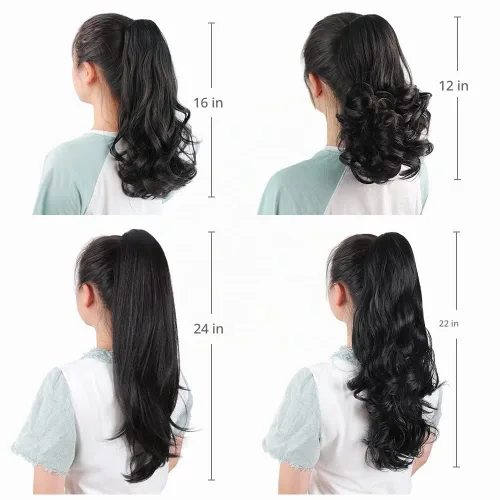 Vista 6 de Extensiones de cabello castaño rojizo, extensiones de cola de caballo con clip de garra de 16 pulgadas para mujer, cabello rizado, peluca de cola