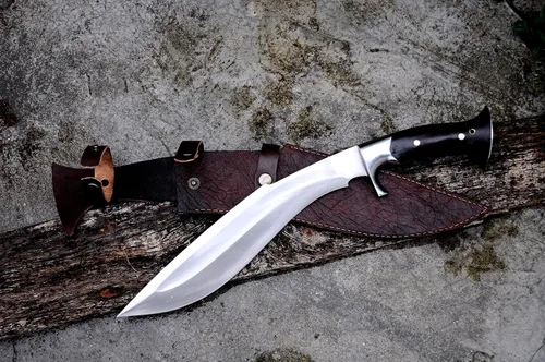 Vista 2 de Cuchillo kukri moderno Cheetlange de hoja de 13 pulgadas de largo con templado, afilado, listo para usar