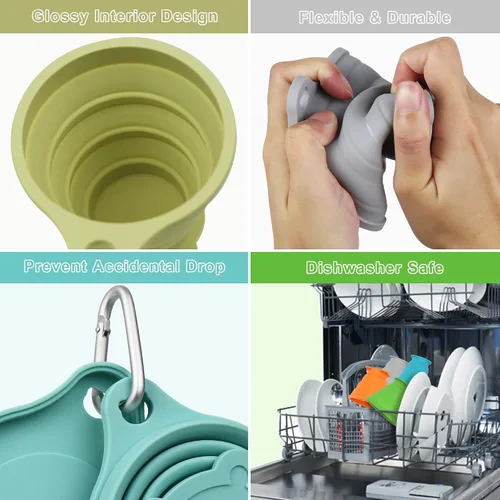 Vista 5 de IYYI Taza plegable para viajar, taza plegable de silicona, taza de camping con tapa, taza plegable para camping, senderismo, al aire libre, viajes