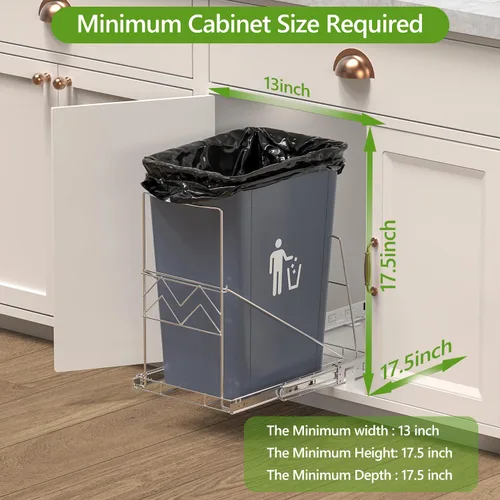 Vista 3 de LIONONLY Bote de basura extraíble bajo gabinete, para fregadero, kit de gabinete deslizable, basura ajustable para botes de 7-11 galones