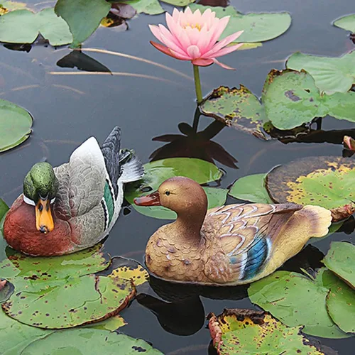 Vista 3 de Zerodis Estatua de jardín de animales de pato, decoración de mini pato, escultura de pato flotante, adorno de jardín, paisaje, casa de muñecas