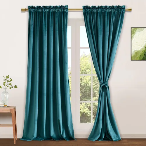 Vista 102 de JIUZHEN Cortinas de terciopelo beige de 63 pulgadas de ancho x 63 pulgadas de largo, cortinas de terciopelo retro suaves con bolsillo para barra
