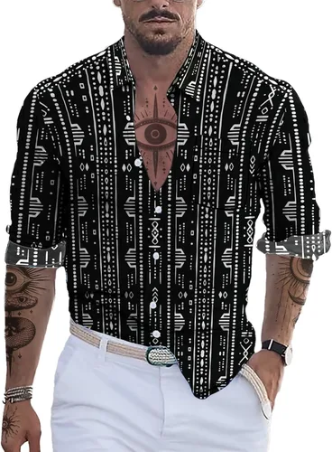Vista 6 de domirica Camisa de manga larga con botones para hombre, étnica 2025, para verano, hawaiana, playa, casual, vintage, novedosa, ligera