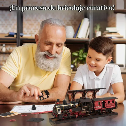 Vista 4 de ROBOTIME - Rompecabezas 3D para adultos, kit de modelo de tren steampunk de madera para armar, kit de bricolaje, juguete de madera, hobby, regalo