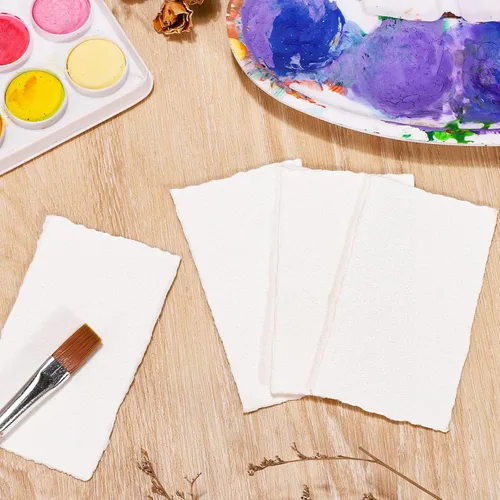 Vista 3 de Prudiut 25 hojas de papel de acuarela de algodón con borde deckled de 300 GSM, 2 x 3.5 pulgadas, blanco, texturizado, ideal para pintura