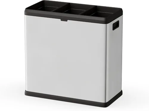 Vista 8 de Step N' Sort OPN603 - Cubo de basura y reciclaje de 16 galones, 3 compartimentos, color plateado