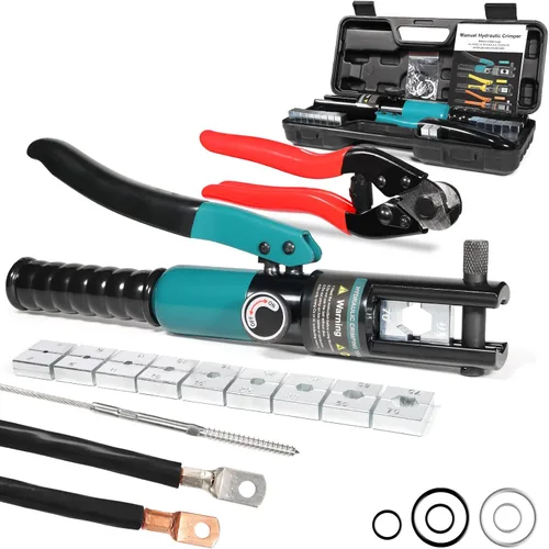 Vista 10 de Brileine Herramienta de prensado hidráulico de 10 toneladas con 9 troqueles, herramienta de crimpado de cable de batería y herramienta de engaste