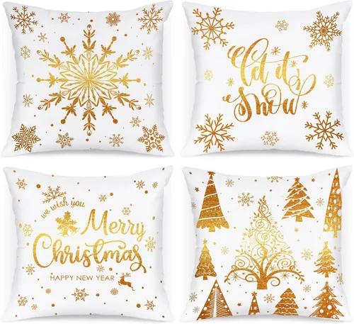 Vista 19 de Lanpn Fundas de Cojín Lumbar Navideñas de 12x20, 4 piezas, Blanco y Negro Feliz Navidad Xmas Invierno Copo de Nieve Fundas de Almohada de Cojín