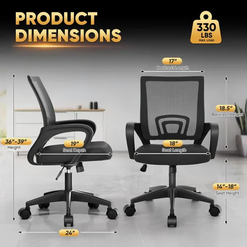Vista 3 de Magshion Silla ergonómica de escritorio de oficina, silla de computadora de malla con respaldo medio, silla giratoria con respaldo transpirable