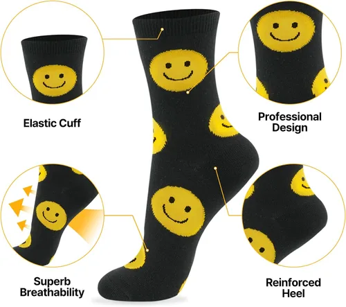 Vista 5 de Calcetines lindos para mujer 4-6 pares de calcetines de algodón con diseño de carácter sonriente con estampado de corazón y frutas US 6-8