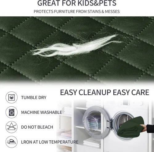 Vista 6 de Funda reversible para sofá de 3 cojines, lavable, con correas elásticas, resistente al agua, apta para perros y mascotas
