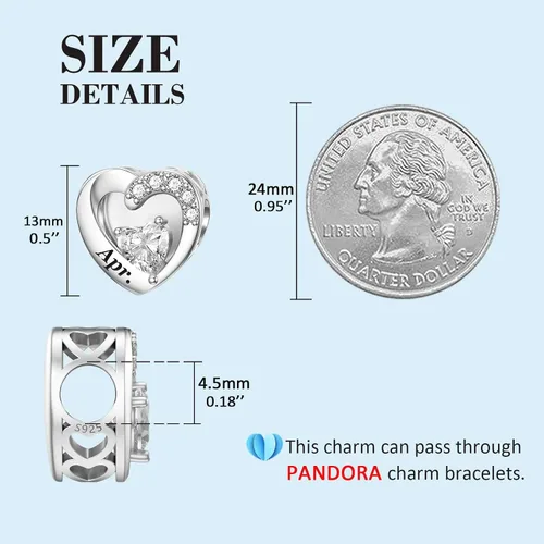 Vista 4 de SEVENWELL Birthstone Charms with Birth Month Flower Engraved Fit Charms Pandora Bracelet 925 Sterling Silver Beads Charms Happy Birthday for Women