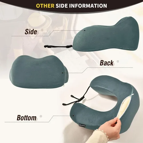 Vista 4 de Almohada de viaje gris pizarra oscura para cama de viaje de automóvil, almohada de apoyo para el cuello en forma de U de espuma viscoelástica gris