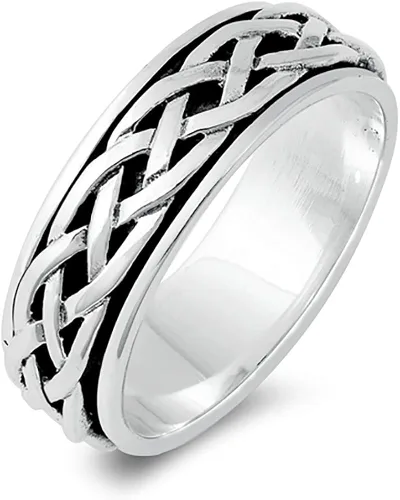 Vista 6 de Anillo de boda y compromiso de plata de ley con diseño celta de 0.315in (tamaño 4 a 14)