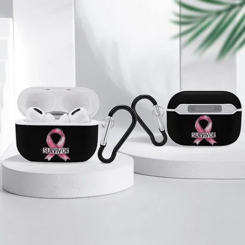 Vista 4 de Breast Cancer Survivor Hard Case Compatible with AirPods Pro 2nd / 1st Generation Cover with Keychain Estilo negro.