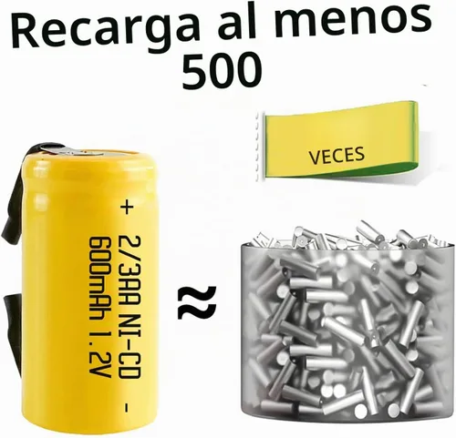 Vista 4 de 12pcs 600mAh Batería Recargable 1.2V 2/3AA Ni-CD Amarillo 12 piezas amarillo